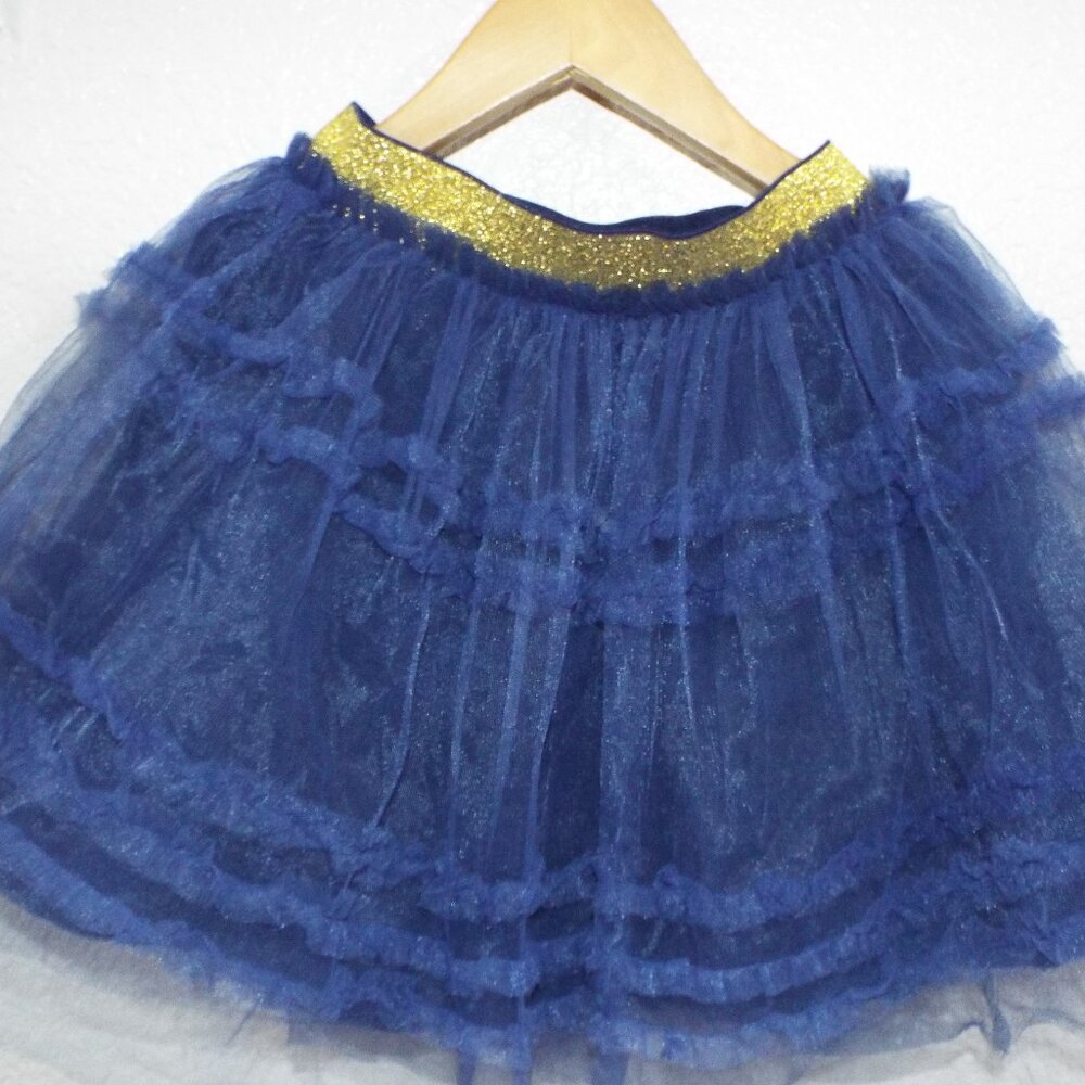 Mini Boden Girl's Navy Blue Layered Tulle Tutu Skirt Gold Elastic Waistband 5-6Y